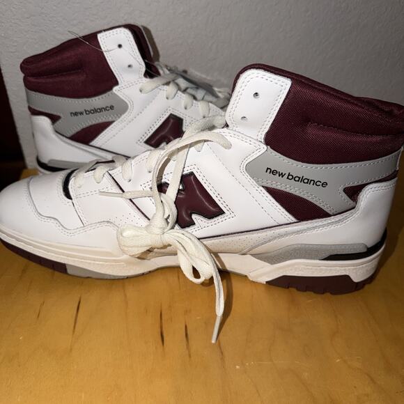 NEW BALANCE 650R MENS SIZE 13 WHITE BURGUNDY GRAY HIGH TOP COURT SNEAKER NEW - Picture 3 of 8